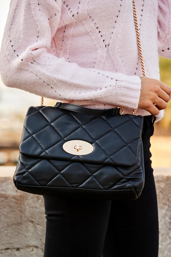 Black Faux Leather Quilted Clasp Detail Cross Body Bag 7 Black Faux Leather Quilted Clasp Detail Cross Body Bag - Image 5