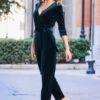 Emerald Green Velvet Zip Detail Wrap Jumpsuit -SOSANDAR Sales web 38 a21jv001gn0035 099