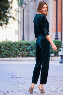 Emerald Green Velvet Zip Detail Wrap Jumpsuit -SOSANDAR Sales web 38 a21jv001gn0035 139