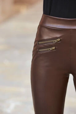 Chocolate Brown Leather Look Premium Leggings -SOSANDAR Sales web 38 s20tk140bn sa18tr01pt 266
