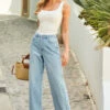 Light Wash Blue Wide Leg Jeans -SOSANDAR Sales web 39 s21tj131gmar01 s22bd002dm001w 008 2