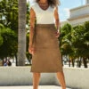 Taupe Leather A-Line Skirt With Pockets 1 Taupe Leather A-Line Skirt With Pockets -SOSANDAR Sales web 42 a21sl003bn0003 s22tk850cm 016