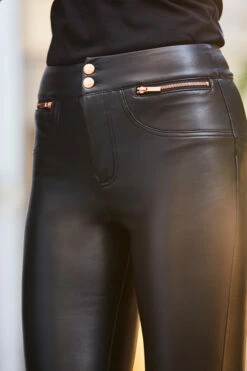 Black Rose Gold Button & Zip Detail Leather Look Leggings 14 Black Rose Gold Button & Zip Detail Leather Look Leggings -SOSANDAR Sales web 42 s22bp001bk 086