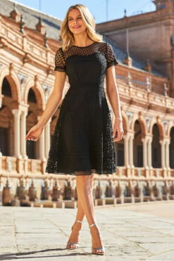 Black Luxe Lace Detail Fit & Flare Dress -SOSANDAR Sales web 42 s22dw063bk 146