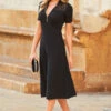 Black Knit Fit & Flare Dress With Lace Detail 1 Black Knit Fit & Flare Dress With Lace Detail -SOSANDAR Sales web 43 a22dk700bk0001 050