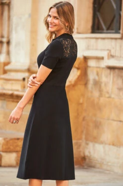 Black Knit Fit & Flare Dress With Lace Detail -SOSANDAR Sales web 43 a22dk700bk0001 235