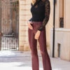 Burgundy Faux Leather Button Front Kick Flare Trousers -SOSANDAR Sales web 43 a22tj068bk0001 079 1