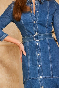 Indigo Blue Fluted Hem Belted Denim Dress 12 Indigo Blue Fluted Hem Belted Denim Dress -SOSANDAR Sales web 47 s23dd010be0010 099