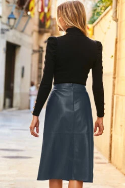 Grey Leather A-Line Skirt With Pockets 8 Grey Leather A-Line Skirt With Pockets -SOSANDAR Sales web 57 a21sl003bk 145 grey rt