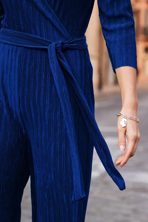 Blue Plisse Wrap Front Jumpsuit 6 Blue Plisse Wrap Front Jumpsuit - Image 4
