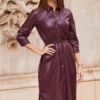 Burgundy Shirred Waist Popper Front Shirt Dress -SOSANDAR Sales web 58 s23dp009rd0004 163