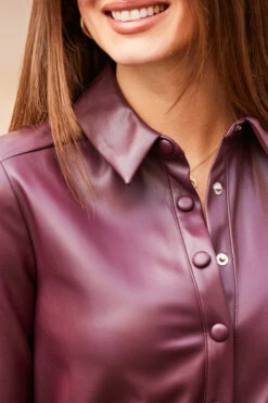 Burgundy Shirred Waist Popper Front Shirt Dress -SOSANDAR Sales web 58 s23dp009rd0004 214