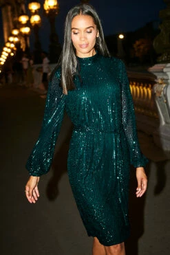 Emerald Green Sequin High Neck Belted Shift Dress 7 Emerald Green Sequin High Neck Belted Shift Dress -SOSANDAR Sales web 5 a20dw011be 015 2 green rt