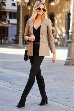 Taupe Luxe Leather Blazer -SOSANDAR Sales web 60 a21ol006bn 158