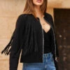 Black Suede Fringed Jacket -SOSANDAR Sales web 63 s23op002bk0001 149 rt