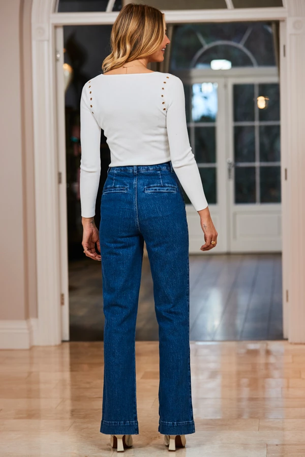 Mid Blue Wide Leg Pocket Detail Jeans 8 Mid Blue Wide Leg Pocket Detail Jeans - Image 6