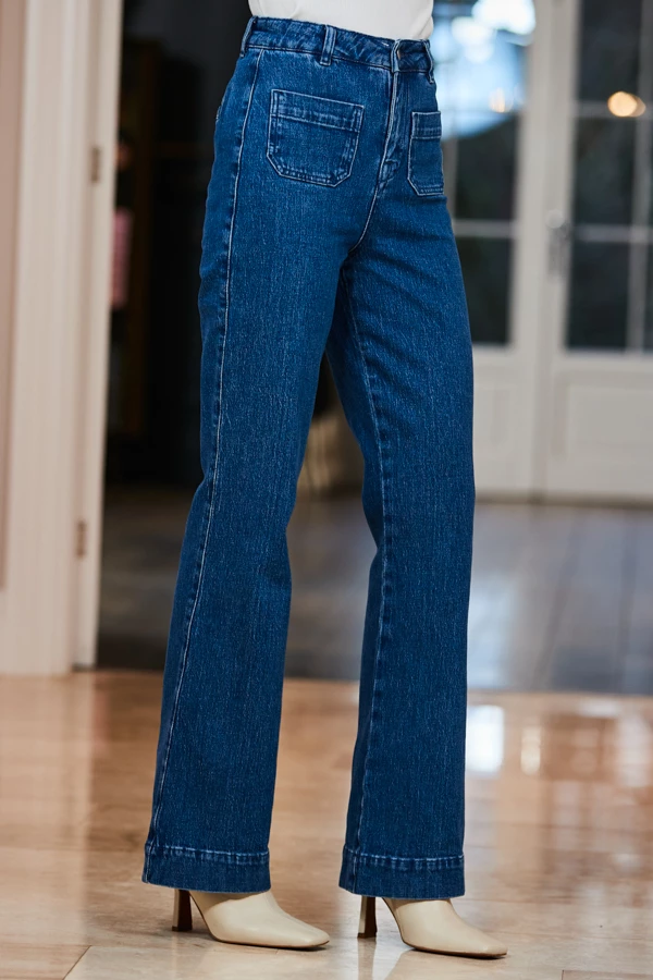 Mid Blue Wide Leg Pocket Detail Jeans 4 Mid Blue Wide Leg Pocket Detail Jeans - Image 2