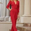 Red Tailored Wrap Front Tie Waist Jumpsuit 1 Red Tailored Wrap Front Tie Waist Jumpsuit -SOSANDAR Sales web 68 a22jw006rd0001 035 rc