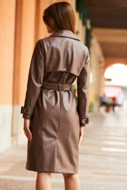 Mocha Brown Faux Leather Belted Trench Coat 25 Mocha Brown Faux Leather Belted Trench Coat -SOSANDAR Sales web 71 brown jacket 188