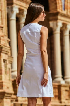 White Silver Button Front Sleeveless Denim Dress -SOSANDAR Sales web 71 s20dd050we0001 101