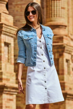 White Silver Button Front Sleeveless Denim Dress -SOSANDAR Sales web 71 s20dd050we0001 177