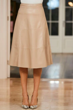 Ecru Leather Look Panelled A-Line Midi Skirt 10 Ecru Leather Look Panelled A-Line Midi Skirt -SOSANDAR Sales web 74 0073