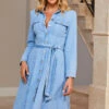 Light Wash Denim Midi Shirt Dress -SOSANDAR Sales web 74 extras 101 1