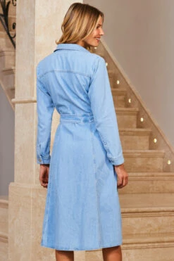 Light Wash Denim Midi Shirt Dress -SOSANDAR Sales web 74 extras 132 1