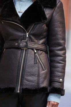 Black Faux Shearling Belted Biker Jacket -SOSANDAR Sales web 77 a22op004bk0001 s23tk603be0027 481