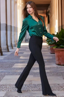 Black Body-Sculpting Bandage Kick Flare Trousers -SOSANDAR Sales web 81 s23bj001bk0001 051