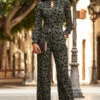 Khaki Green Animal Print Keyhole Detail Wide Leg Jumpsuit -SOSANDAR Sales web 91 s23jj004khan01 005