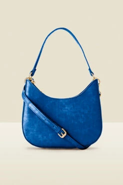 Cobalt Blue Croc Faux Leather Shoulder Bag