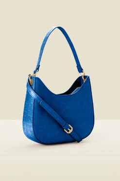 Cobalt Blue Croc Faux Leather Shoulder Bag -SOSANDAR Sales web a21ac060eu b blue rt