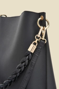 Black Faux Leather Twist Strap Detail Shoulder Bag -SOSANDAR Sales web a21ac083bk c