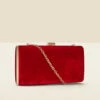 Red Velvet Clasp Detail Box Clutch Bag -SOSANDAR Sales web a22ac001rd a