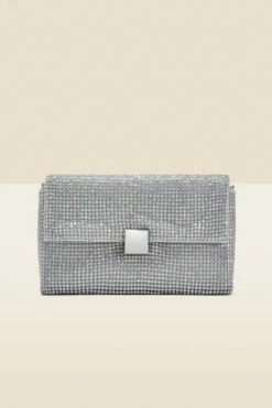 Silver Embellished Clasp Detail Soft Clutch Bag -SOSANDAR Sales web a22ac004mc b