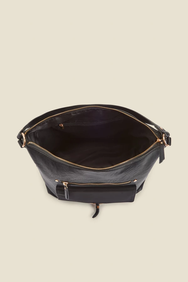 Black Large Hoop Clasp Shoulder Bag With Pocket Detail 6 Black Large Hoop Clasp Shoulder Bag With Pocket Detail - Image 4