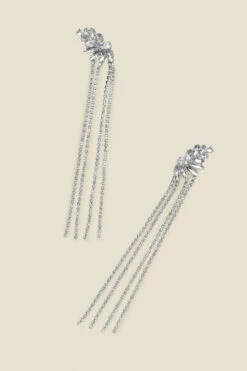 Silver Rhinestone Detail Diamante Drop Earrings -SOSANDAR Sales web a22ac026 b