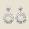 Silver Oversized Rhinestone Round Drop Earrings