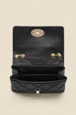 Black Faux Leather Quilted Clasp Detail Cross Body Bag 11 Black Faux Leather Quilted Clasp Detail Cross Body Bag -SOSANDAR Sales web ac006 bk c