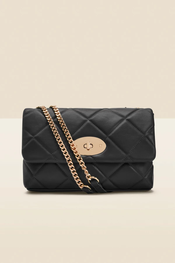 Black Faux Leather Quilted Clasp Detail Cross Body Bag 3 Black Faux Leather Quilted Clasp Detail Cross Body Bag