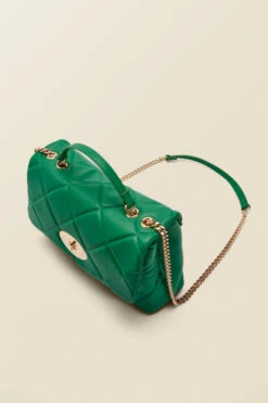 Green Faux Leather Quilted Clasp Detail Cross Body Bag -SOSANDAR Sales web ac006 gn d