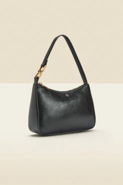 Black Luxe Gold Handle Detail Faux Leather Shoulder Bag