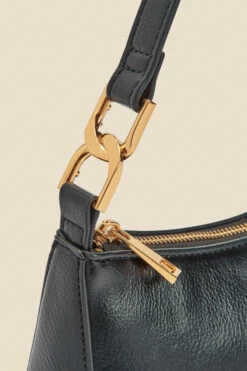 Black Luxe Gold Handle Detail Faux Leather Shoulder Bag -SOSANDAR Sales web ac007 c