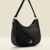 Black Croc Faux Leather Shoulder Bag