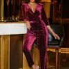 Burgundy Velvet Diamante Stud Faux Wrap Jumpsuit 1 Burgundy Velvet Diamante Stud Faux Wrap Jumpsuit -SOSANDAR Sales web crop2 2309 58 a23jv002rd0004 58 051