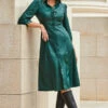 Green Faux Leather Popper Front Shirt Dress -SOSANDAR Sales web crop 2309 114 a20dp004gn0030 114 072