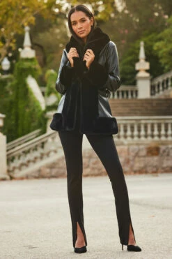 Black Faux Leather Coat With Faux Fur Trim 13 Black Faux Leather Coat With Faux Fur Trim -SOSANDAR Sales web crop 2309 88 a23op007bk0001 a23bj002bk0001 a20tk001bk0001 88 040