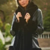Black Faux Leather Coat With Faux Fur Trim