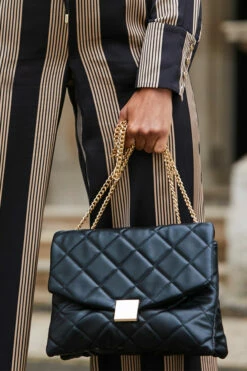 Black Gold Stud Detail Quilted Cross Body Bag